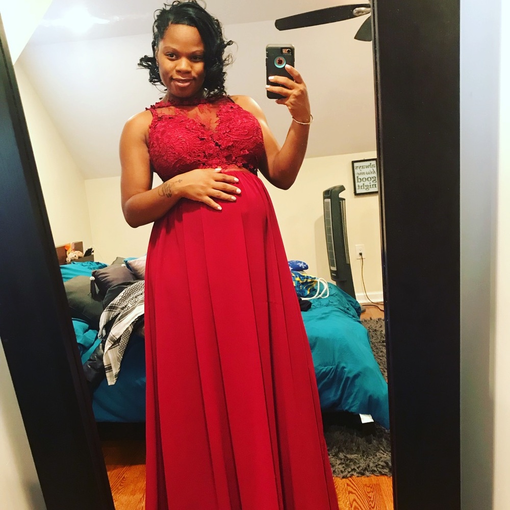 Floor length red dress